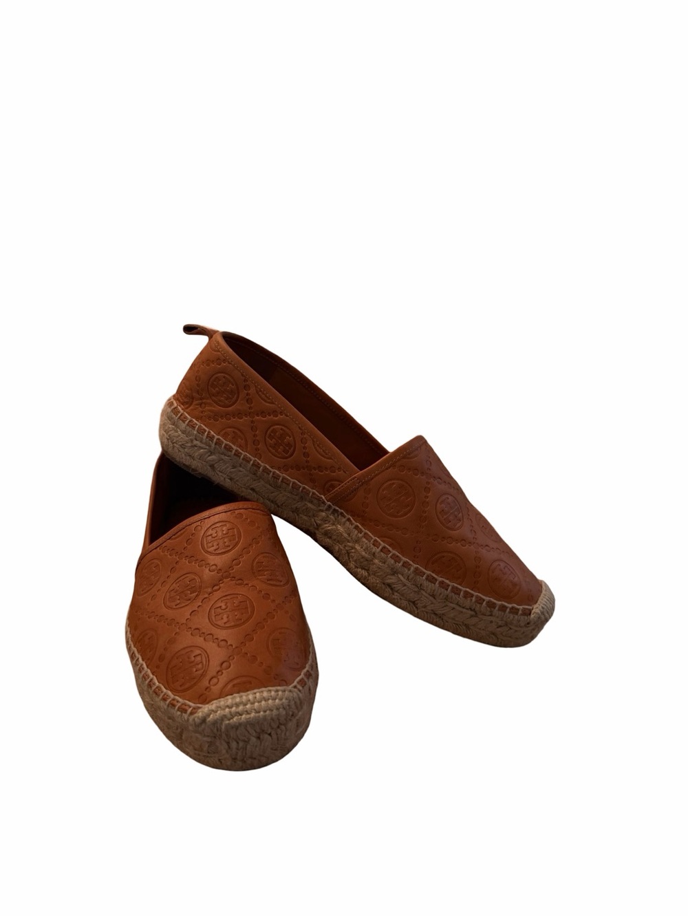 Tory Burch Cognac Embossed Leather Espadrilles